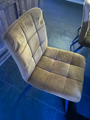 6 Okergele Velvet Eetkamerstoelen - Zeer Goed! beschikbaar voor biedingen