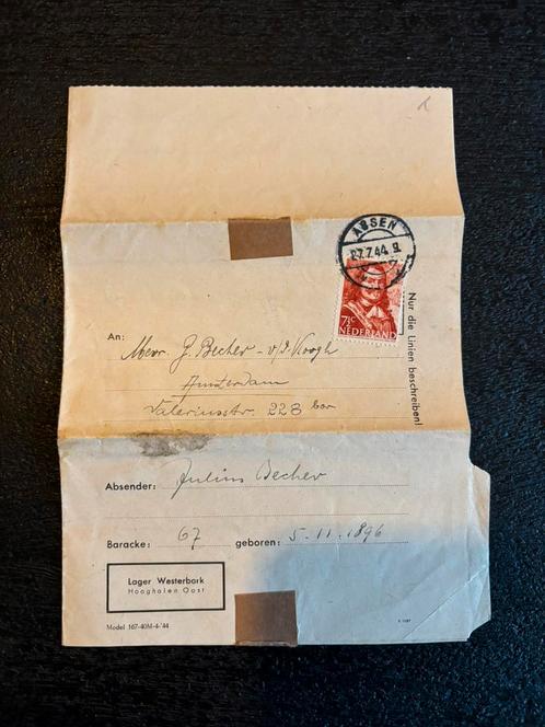 Zeldzaam Ww2 Lager Westerbork Hooghalen Oost Assen brief, Verzamelen, Militaria | Tweede Wereldoorlog, Ophalen of Verzenden