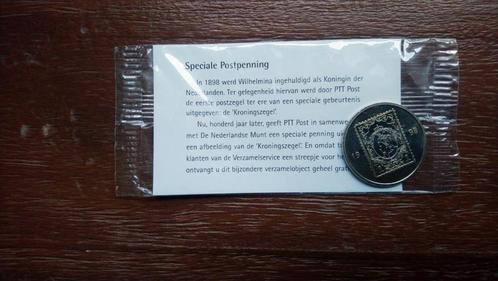 Postpenning Kroningszegel Wilhelmina 1898 -1998, Postzegels en Munten, Penningen en Medailles, Overige materialen, Nederland, Ophalen of Verzenden