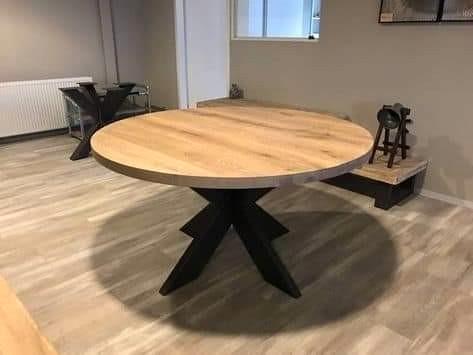 Ronde eikentafel eiken tafels eiken blad eikenblad, Huis en Inrichting, Tafels | Eettafels, Nieuw, 100 tot 150 cm, 100 tot 150 cm