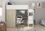 Flow hoogslaper met bureau en kast - 90x200 - Eiken/wit