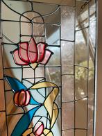 Prachtige glas in lood raamhanger met gekleurde bloemen, Ophalen of Verzenden