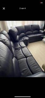 Mooie Luxe Hoekbank Echte Leder Donkerblauw, Ophalen, Zo goed als nieuw, Leer, Luxe ottomans beide kanten monteerbar