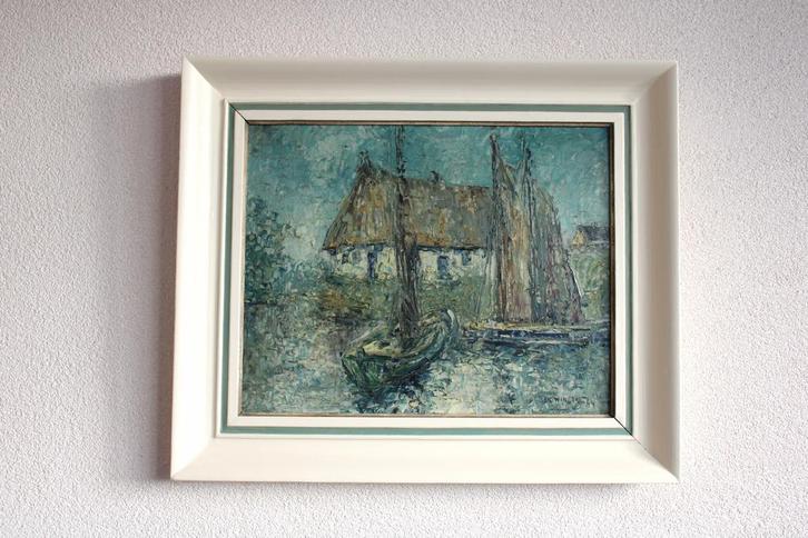 Schilderij Hollands landschap Jan Wingen afm 52 bij 42 cm, Antiek en Kunst, Kunst | Schilderijen | Klassiek, Ophalen of Verzenden