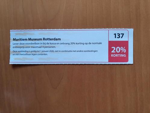 Maritiem Museum Rotterdam 20% korting maximaal 4 personen, Tickets en Kaartjes, Musea, Drie personen of meer, Kortingskaart