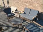 Tuinset rotan tuinbank, fauteuils en salon/bijzet tafel, Ophalen, 4 zitplaatsen, Rotan, .