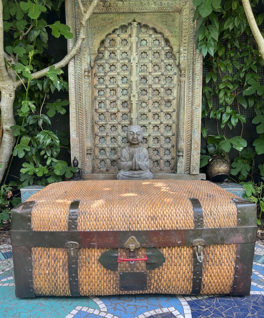 Chinese koffer riet kist China chinees groot xxl, Huis en Inrichting, Woonaccessoires | Kisten, Verburgt Vintage, Gebruikt, 50 tot 100 cm