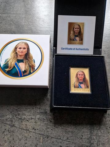     Gouden postzegel prinses amalia  21jaar met certificaat  beschikbaar voor biedingen