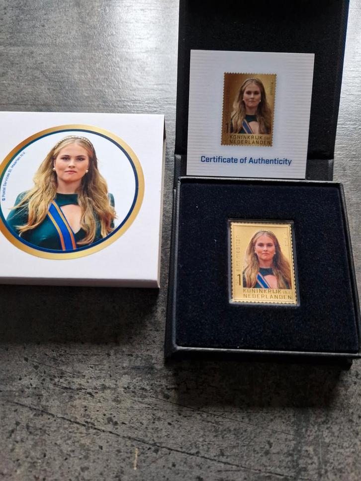 Gouden postzegel prinses amalia  21jaar met certificaat, Postzegels en Munten, Postzegels | Nederland, Postfris, Na 1940, Verzenden