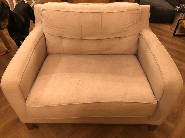 Riviera Maison linnen loveseat, Huis en Inrichting, Fauteuils, Gebruikt, Stof, 100 tot 125 cm, 75 tot 100 cm, Ophalen of Verzenden