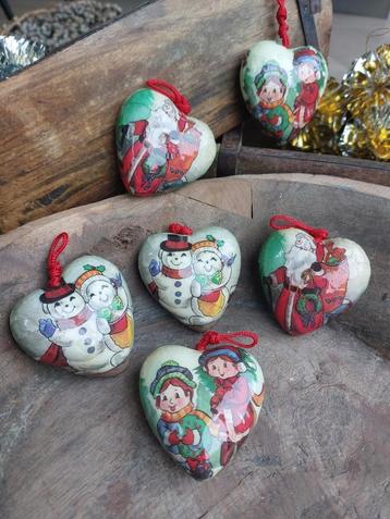 Vintage hartvormig papier maché kerstballen BLOSSOM BROCANTE beschikbaar voor biedingen