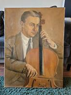 Olieverf schilderij 60 bij 80 Cello speler. Schilder Stolp, Schilderij, Gebruikt, 50 tot 75 cm, Oorspronkelijke maker