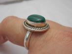 Zilveren vintage ring met malachiet maat 17.75 nr.1230, Sieraden, Tassen en Uiterlijk, Ringen, Verzenden, Zo goed als nieuw, 17 tot 18