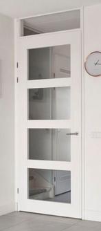 Witte binnendeur met glas, Doe-het-zelf en Verbouw, Deuren en Horren, Ophalen, 80 tot 100 cm, Binnendeur, 200 tot 215 cm