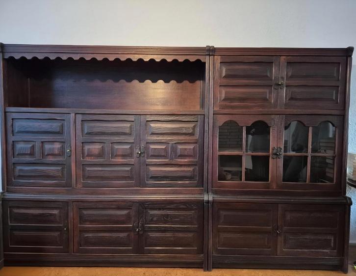 Grote massief houten buffetkast / vitrinekast – landelijk, Huis en Inrichting, Kasten | Dressoirs, Gebruikt, 200 cm of meer, 50 tot 75 cm