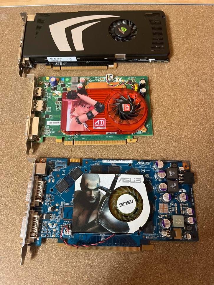 3x Videokaarten: Nvidia, ATI, Asus - Gebruikt, Computers en Software, Videokaarten, Gebruikt, Nvidia, PCI-Express 1.0, GDDR3, DVI