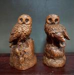Set houten beeldjes van twee uilen, Ophalen of Verzenden, Zo goed als nieuw, Vogel, Beeldje of Figuurtje