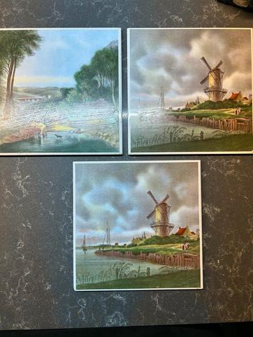 Vintage Tegel met Hollands Landschap 3 stuks beschikbaar voor biedingen