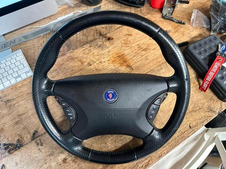 Saab 9-3 of 9-5 Aero leder stuur airbag sensotronic, Auto-onderdelen, Ophanging en Onderstel, Saab, Gebruikt, Ophalen of Verzenden
