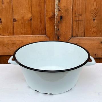 Emaille teil wasbak groot diameter 38 cm origineel wit zwart beschikbaar voor biedingen