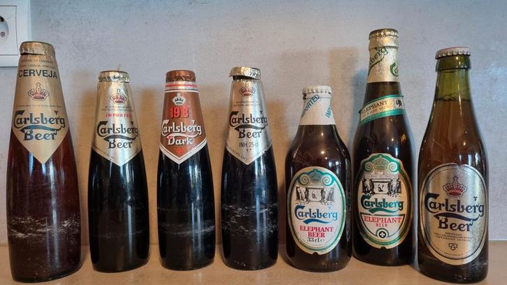 7x Carlsberg (export) bier (3x België, NL, Portugal +?), Verzamelen, Biermerken, Zo goed als nieuw, Glas of Glazen, Overige merken