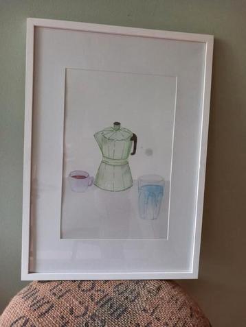 Mooie druk aquarel van een percolator koffie moment beschikbaar voor biedingen