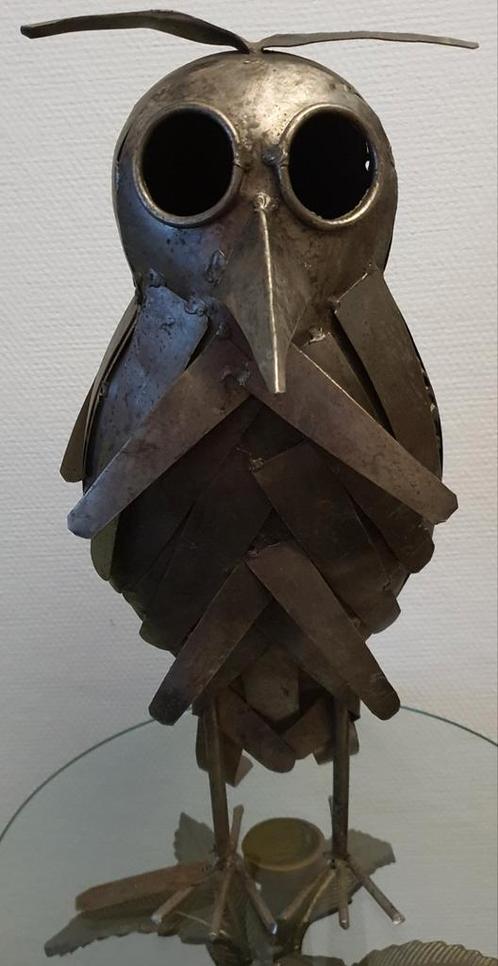Uil beeld sculptuur metaalsoort handgemaakt uniek breed, Antiek en Kunst, Kunst | Beelden en Houtsnijwerken, Ophalen of Verzenden