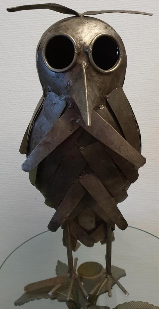 Uil beeld sculptuur metaalsoort handgemaakt uniek breed, Antiek en Kunst, Kunst | Beelden en Houtsnijwerken, Ophalen of Verzenden