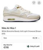 Nieuw NIKE air max 1 wit beige, Kleding | Dames, Ophalen of Verzenden, Nieuw, Wit, Sneakers of Gympen