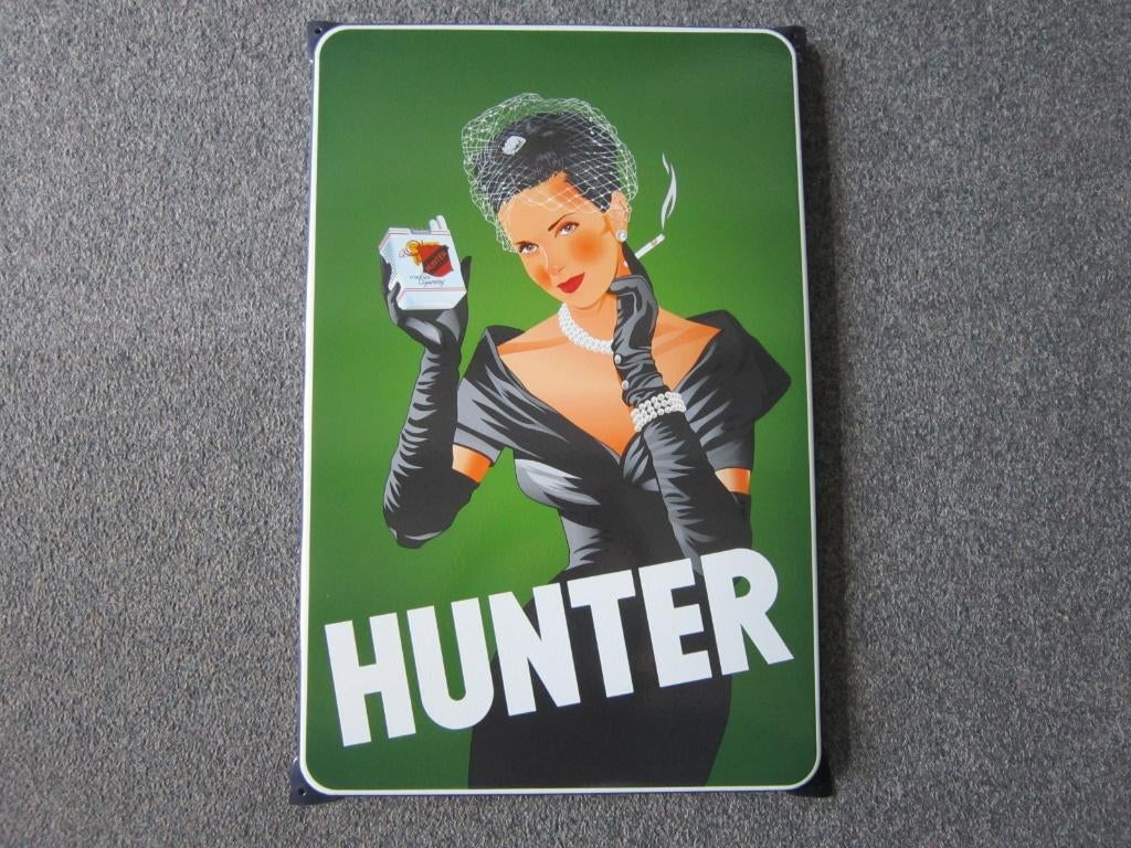 HUNTER SIGARETTEN EMAILLE RECLAMEBORDEN, Verzamelen, Ophalen, Zo goed als nieuw, Reclamebord