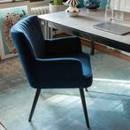 5 luxe eetkamerstoelen met armleuning – velvet marineblauw, Huis en Inrichting, Stoelen, Ophalen, Blauw, Urban industriële stijl (Rob)