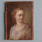 olieverfschilderij 18e eeuw Meisje met Blauwe haarband, Ophalen of Verzenden