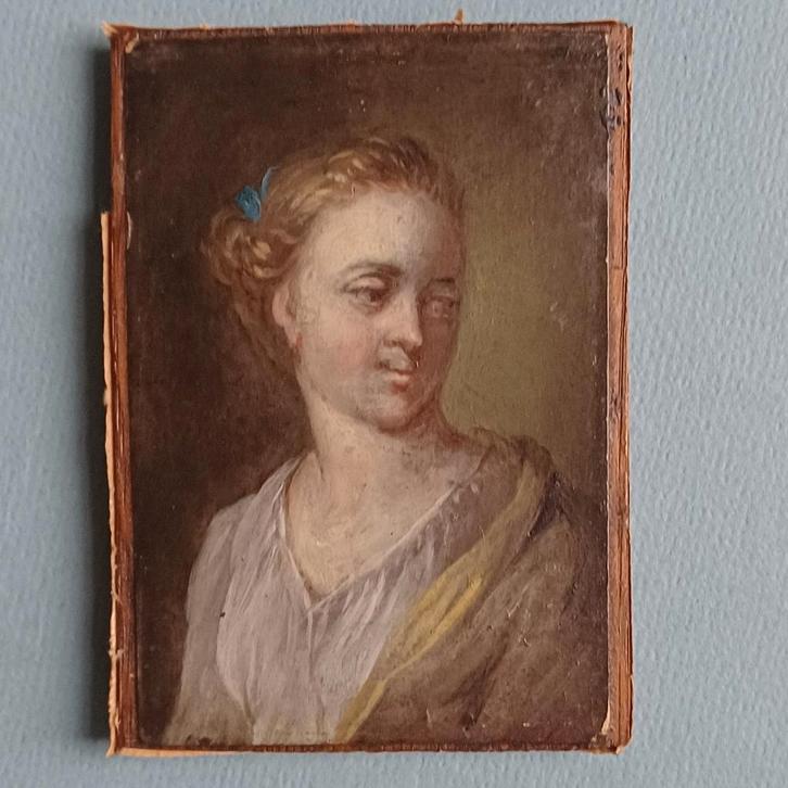 olieverfschilderij 18e eeuw Meisje met Blauwe haarband, Antiek en Kunst, Kunst | Schilderijen | Klassiek, Ophalen of Verzenden