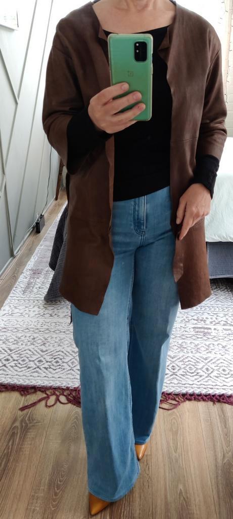 Titel: Chique Leren Halflange Jas/Vest Dames - Bruin (Italy), Kleding | Dames, Jasjes, Kostuums en Pakken, Zo goed als nieuw, Jasje