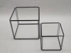 Vintage bijzettafeltje Max Sauze tafeltje glas metaal zwart, 45 tot 60 cm, Minder dan 55 cm, Gebruikt, Metaal of Aluminium