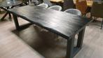 Zwarte mangohouten boomstamtafel van 260x110cm, Ophalen, 100 tot 150 cm, Vijf personen of meer, Metaal