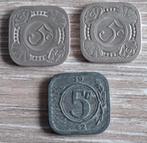 3x 5 Cent Wilhelmina - 1929, 1939, 1942, Ophalen of Verzenden, Koningin Wilhelmina, 5 cent, Losse munt