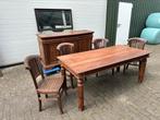 Teak eetkamertafel,stoelen,dressoir,spiegel met certificaat, Ophalen
