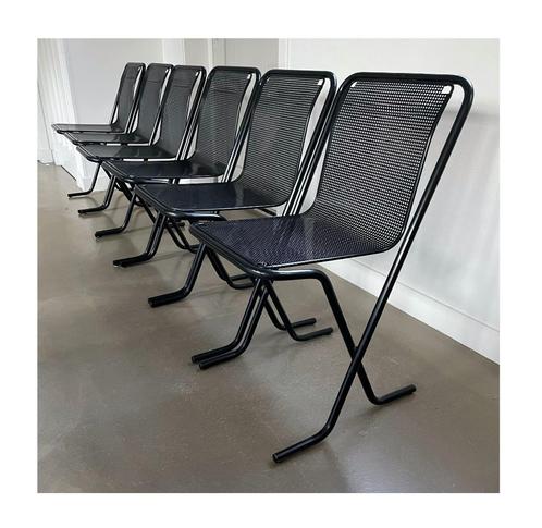 Black metal, stackable chairs, Arrben Italy, 1980s, Huis en Inrichting, Stoelen, Gebruikt, Vijf, Zes of meer stoelen, Metaal, Zwart