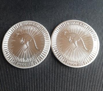 2 Stuks 1oz Zilver KANGAROO 2019 en 2022. beschikbaar voor biedingen