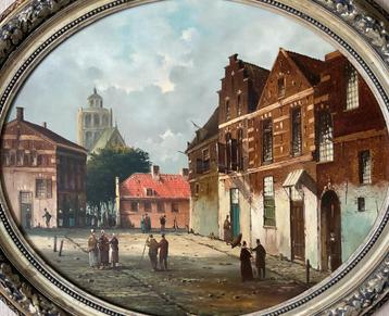 Naar Adrianus Eversen (1818-1897) - Stadsgezicht met figuren beschikbaar voor biedingen
