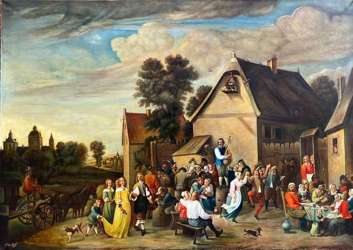 Exclusief, Vlaamse kermis”, (naar) David Teniers (1610-1690), Antiek en Kunst, Kunst | Schilderijen | Klassiek, Ophalen