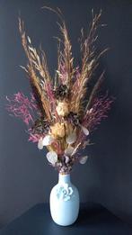 Droogbloemen gebonden boeket met lichtblauwe vaas H 62 cm, Huis en Inrichting, Woonaccessoires | Droogbloemen, Ophalen of Verzenden