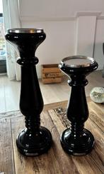 2 zwarte kandelaars (glas) Riviera Maison, Ophalen, Overige materialen, 25 tot 50 cm, Zwart