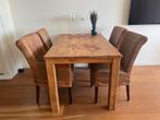 Eethoek,met 4 Leren Stoelen: 140x85cm, Ophalen, Gebruikt, 100 tot 150 cm, Koloniaal