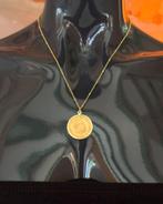 22k Gouden Tientje munt met 14k gouden bamboeketting-hanger, Sieraden, Tassen en Uiterlijk, Kettingen, Met hanger, Nieuw, Ophalen of Verzenden