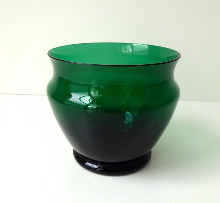 Glazen vaas wijde hals blauwgroen Leerdam 3275-g, Antiek en Kunst, Antiek | Glas en Kristal, Ophalen of Verzenden