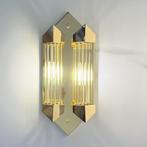 Honsel wandlamp, goud met kristallen cilinders, Ophalen of Verzenden, Zo goed als nieuw, Glas, Vintage