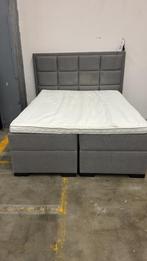 boxspring grijs met onder laatjes en top matras, Verzenden, Zo goed als nieuw, Tweepersoons, Grijs