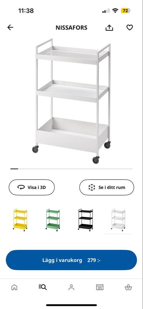 Ikea NISSAFORS Rolwagen - Keuken/Badkamer, Huis en Inrichting, Stoelen, Zo goed als nieuw, Metaal, Wit, Ophalen